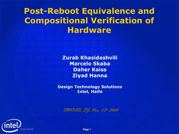 post reboot equivalence and compositional verification of hardware