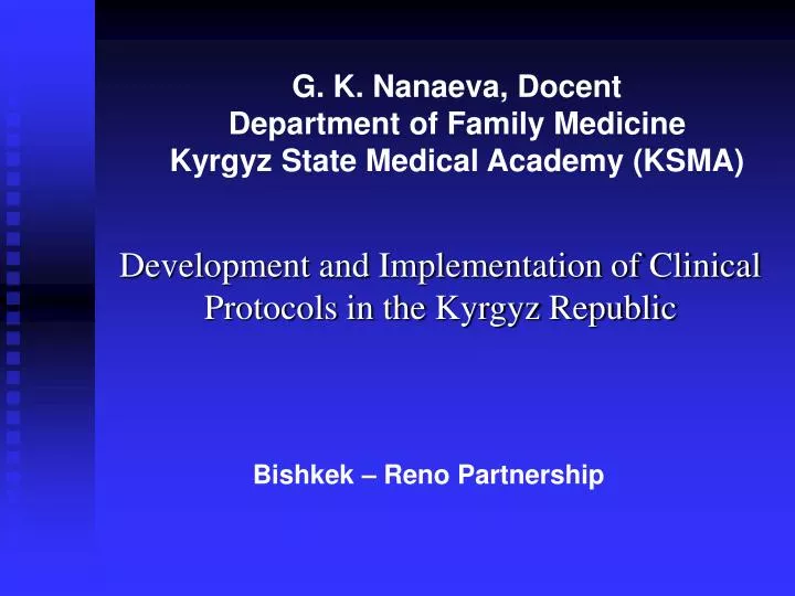 g k nanaeva docent department of family medicine kyrgyz state medical academy ksma