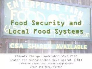 Food Security and Local Food Systems
