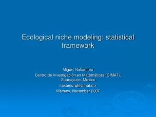Ecological niche modeling: statistical framework