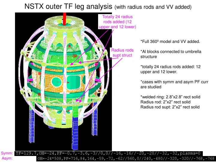 nstx outer tf leg analysis with radius rods and vv added