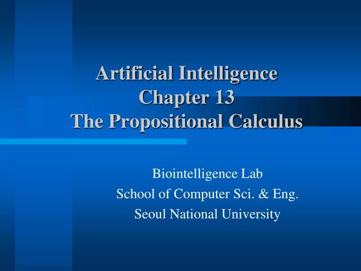 artificial intelligence chapter 13 the propositional calculus