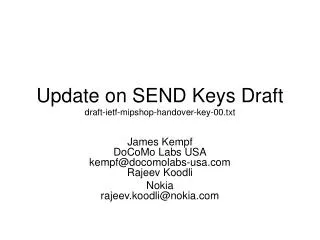 Update on SEND Keys Draft draft-ietf-mipshop-handover-key-00.txt