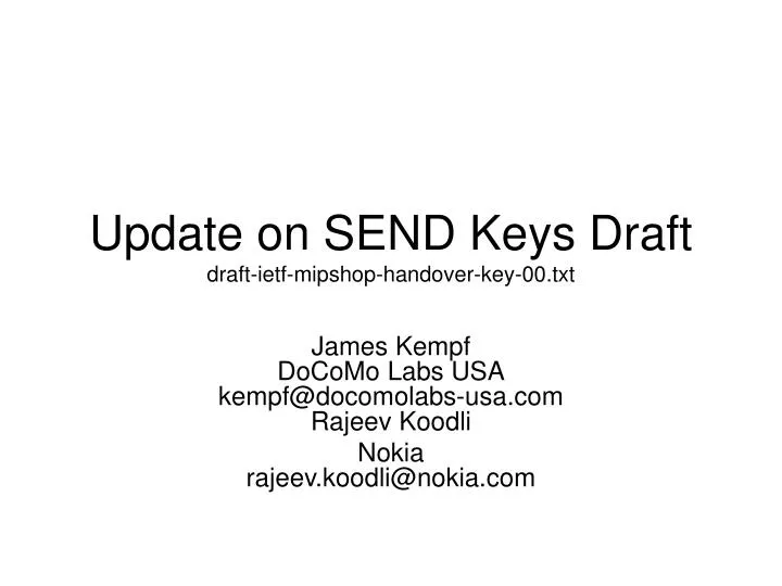 update on send keys draft draft ietf mipshop handover key 00 txt
