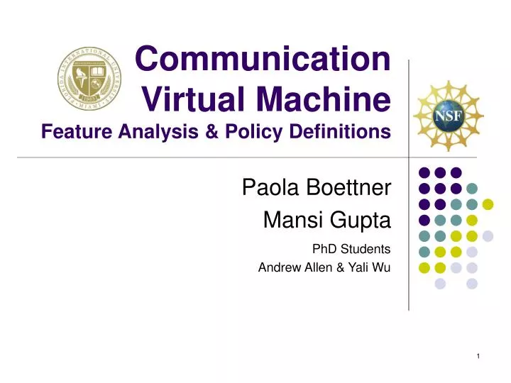 communication virtual machine feature analysis policy definitions