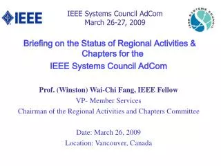 IEEE Systems Council AdCom March 26-27, 2009