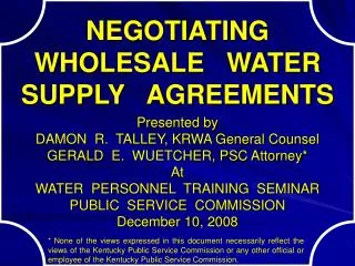 NEGOTIATING WHOLESALE WATER SUPPLY AGREEMENTS