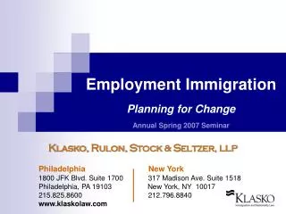Employment Immigration Planning for Change Annual Spring 2007 Seminar