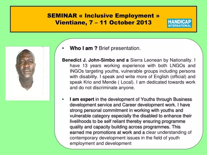 seminar inclusive employment vientiane 7 11 october 2013