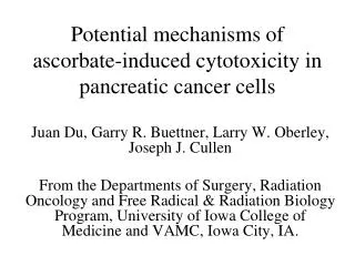 Potential mechanisms of ascorbate-induced cytotoxicity in pancreatic cancer cells