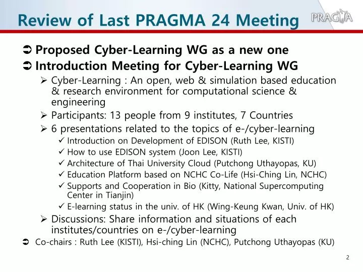 review of last pragma 24 meeting