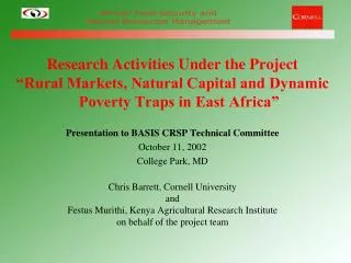 Research Activities Under the Project