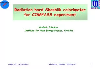 Radiation hard Shashlik calorimeter for COMPASS experiment