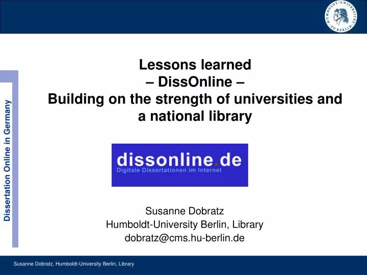 lessons learned dissonline building on the strength of universities and a national library