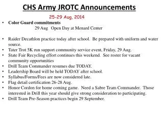 CHS Army JROTC Announcements