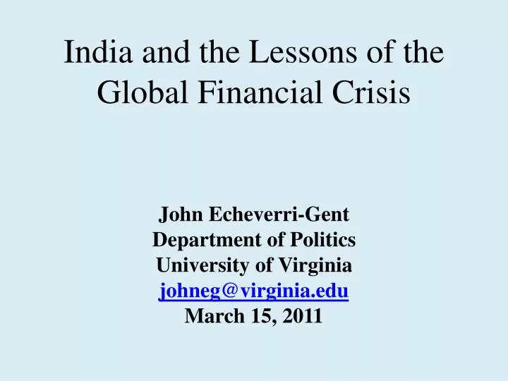 india and the lessons of the global financial crisis