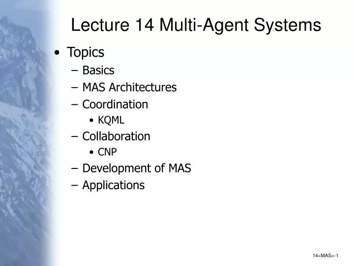 lecture 14 multi agent systems