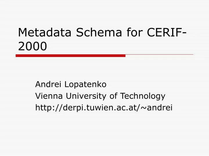 metadata schema for cerif 2000