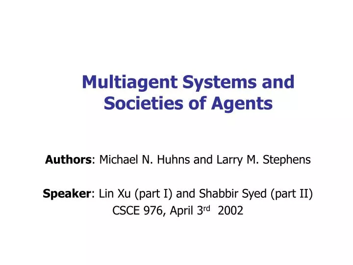 multiagent systems and societies of agents