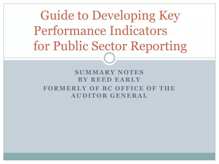 guide to developing key performance indicators for public sector reporting