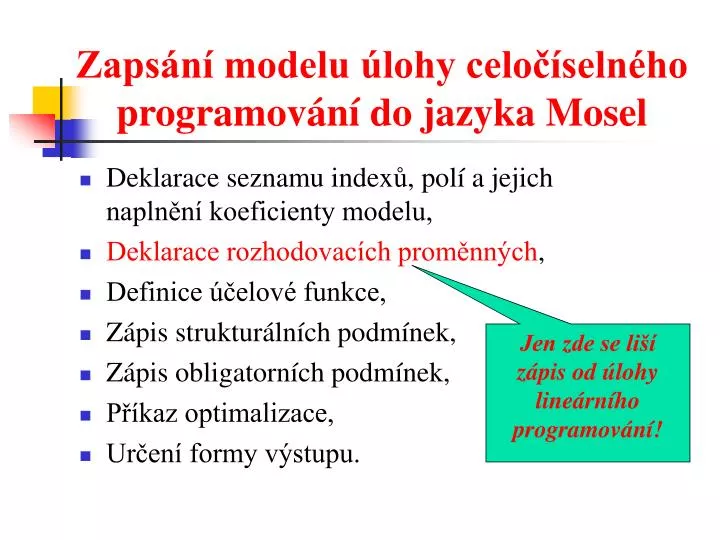 zaps n modelu lohy celo seln ho programov n do jazyka mosel