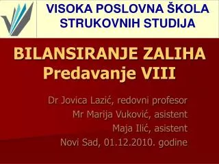 bilansiranje zaliha predavanje viii