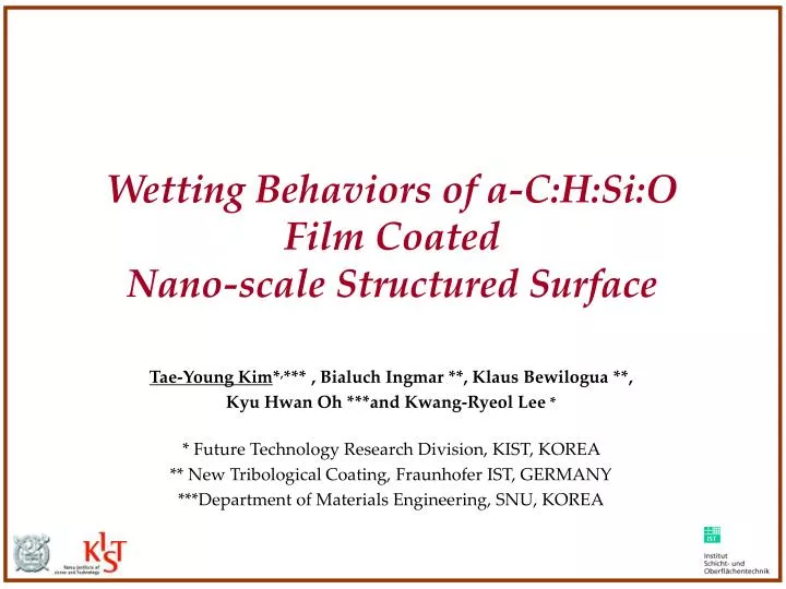 wetting behaviors of a c h si o film coated nano scale structured surface