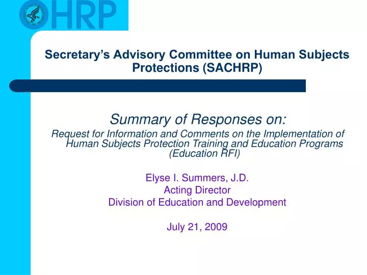 secretary s advisory committee on human subjects protections sachrp