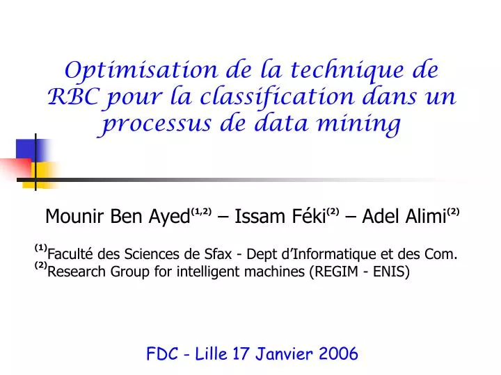 optimisation de la technique de rbc pour la classification dans un processus de data mining