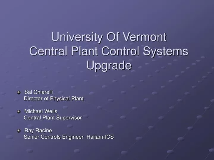 university of vermont central plant control systems upgrade