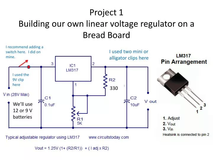 project 1 building our own linear voltage regulator on a bread board