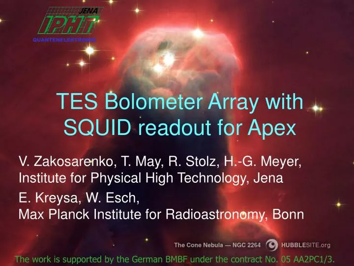 tes bolometer array with squid readout for apex