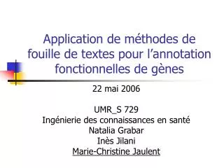 application de m thodes de fouille de textes pour l annotation fonctionnelles de g nes