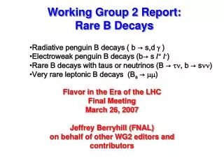 Working Group 2 Report: Rare B Decays