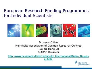 European Research Funding Programmes for Individual Scientists