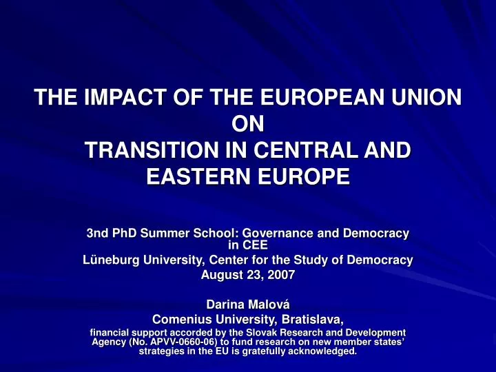 the impact of the european union on transition in central and eastern europe