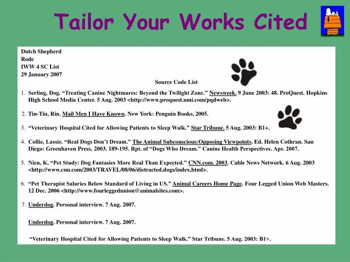 tailor your works cited