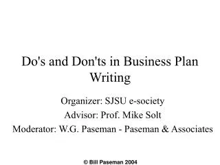 Do's and Don'ts in Business Plan Writing