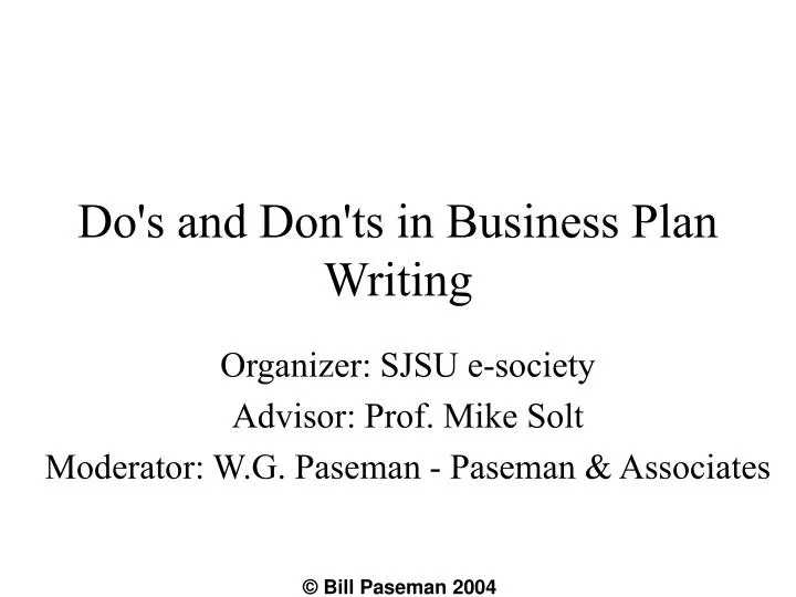 do s and don ts in business plan writing