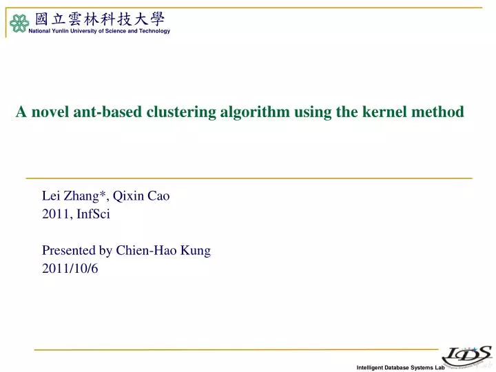 a novel ant based clustering algorithm using the kernel method