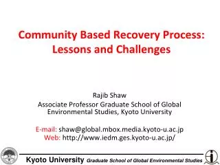 Community Based Recovery Process: Lessons and Challenges