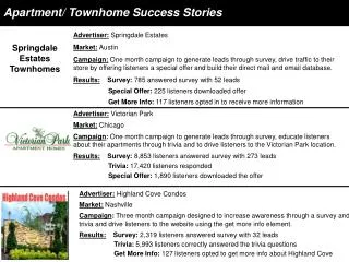Apartment/ Townhome Success Stories