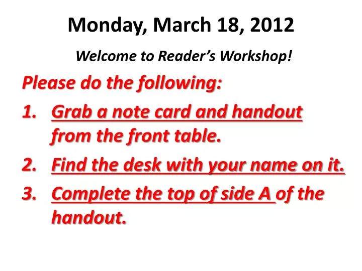 monday march 18 2012