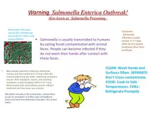 Warning Salmonella Enterica Outbreak! Also kown as Salmonella Poisoning .