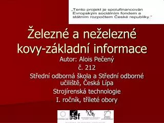 elezn a ne elezn kovy z kladn informace