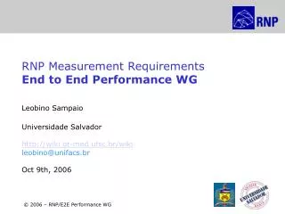 RNP Measurement Requirements End to End Performance WG