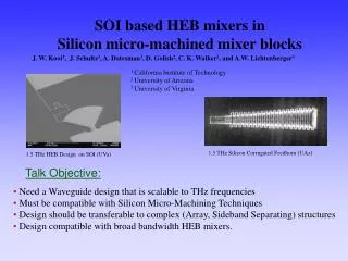 SOI based HEB mixers in Silicon micro-machined mixer blocks
