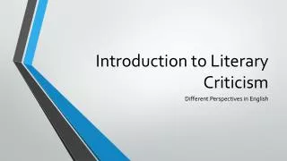 Introduction to Literary Criticism