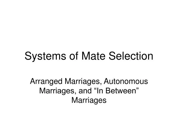 systems of mate selection