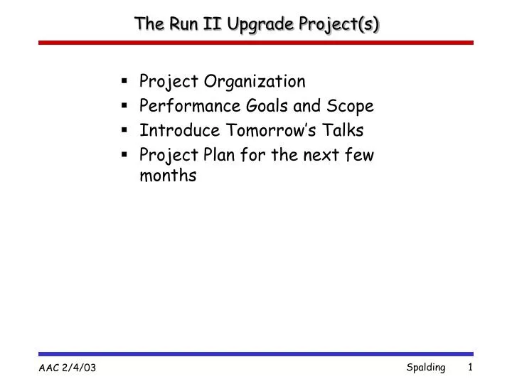 the run ii upgrade project s